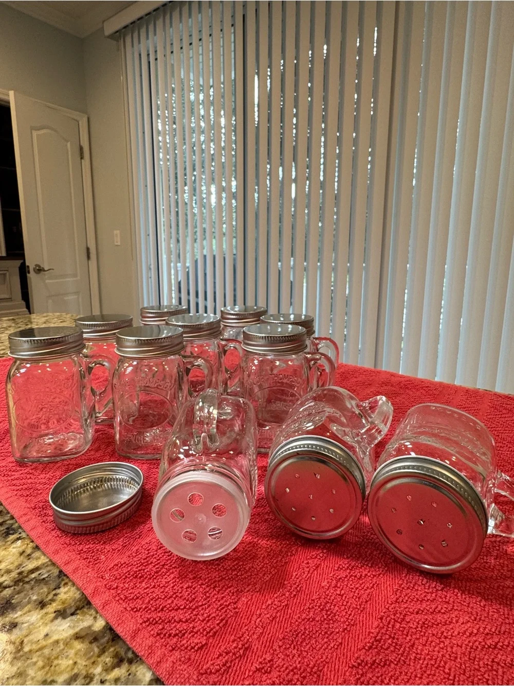9 Clear Glass Mason Seasoning with 2 Silver Metal Shaker Lids - Clear & Silver